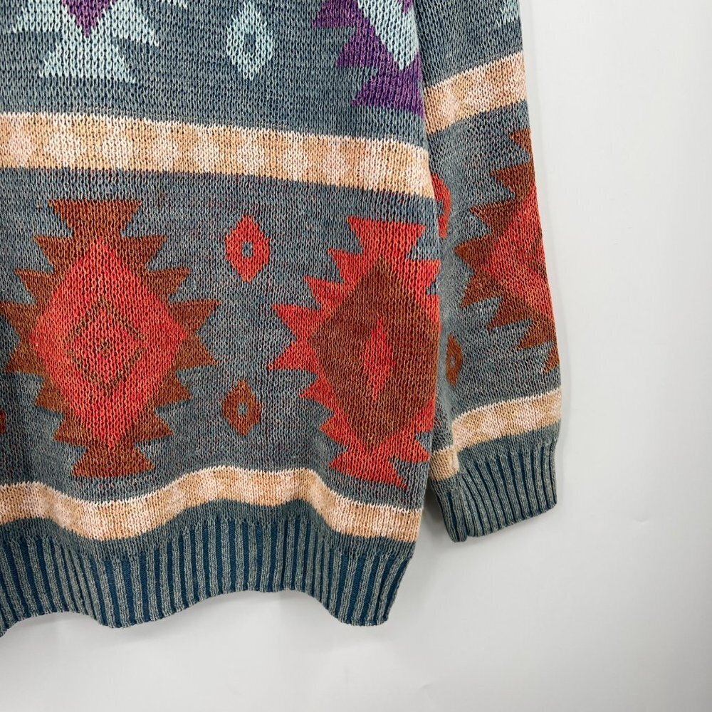 Vintage Kiya 80s 90s sweater grandpa aztec tribal geometrical print men's size m - Picture 6 of 12